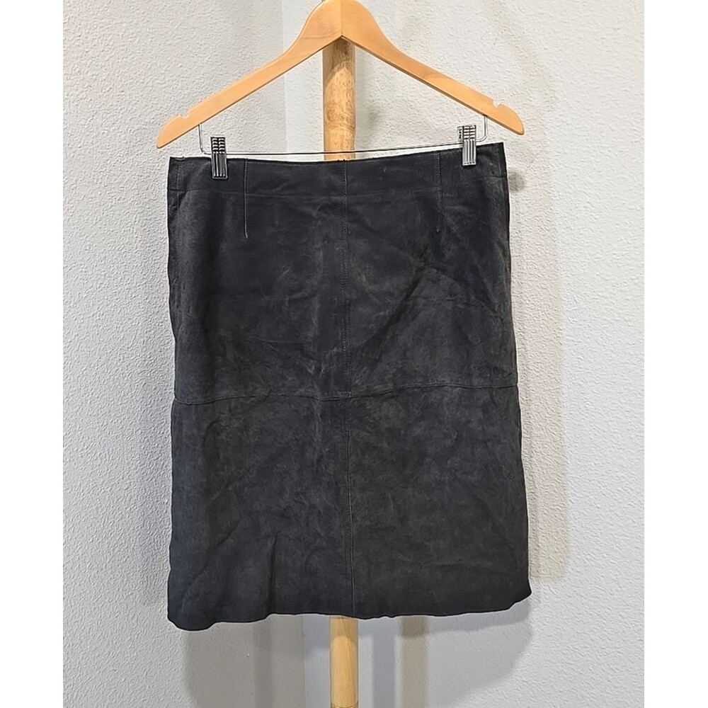 Dark Gray Suede Leather Pencil Skirt Size 6 Festival Y2K Full Zip Western Rocker